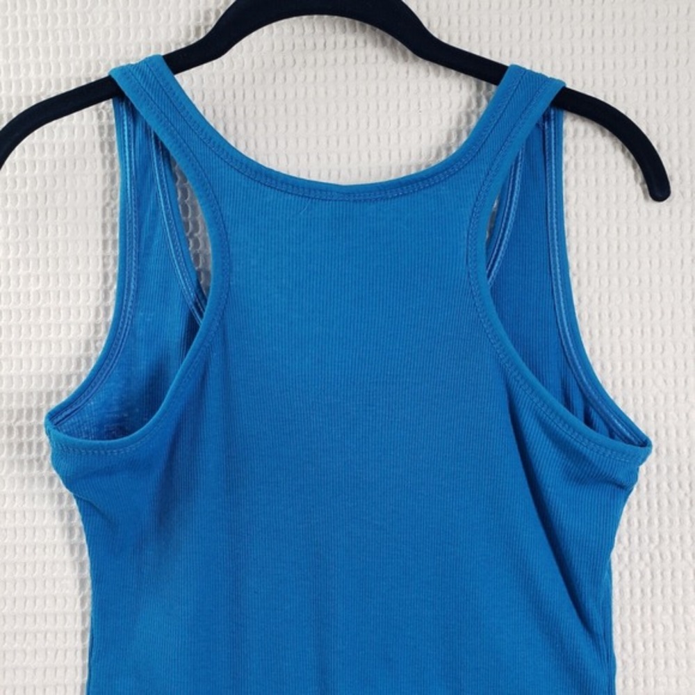 Color Story Long Layering Ribbed‎ Tank Top Womens Large Blue Y2K Scoop Neck Emo - Picture 12 of 13